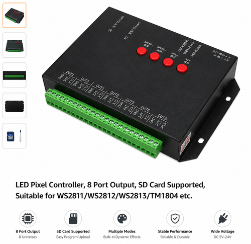 T-8000 TTL LED Pixel Controller – SD Card Programmable Pixel LED Controller